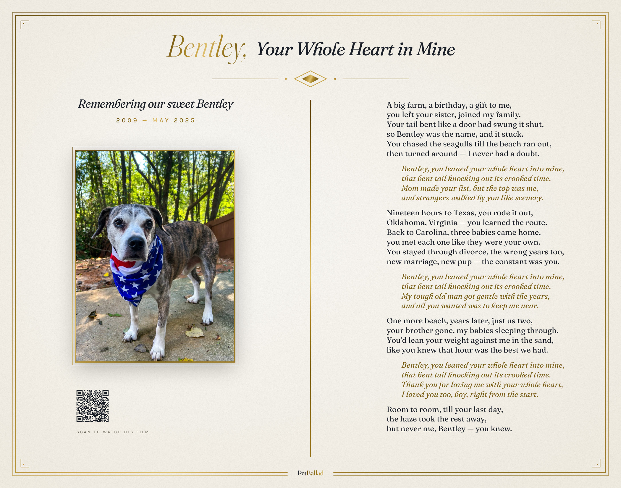Bentley's lyrics sheet